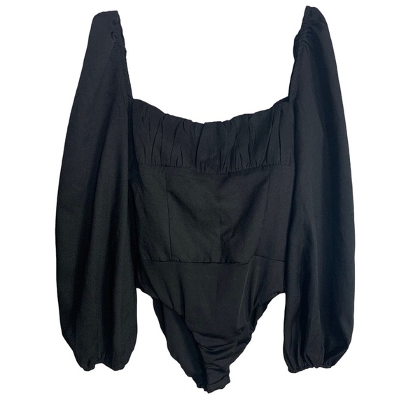 Princess Polly milkmaid Bodysuit Square
Neck Balloon Long Sleeve sz 10 Black - Picture 2 of 16